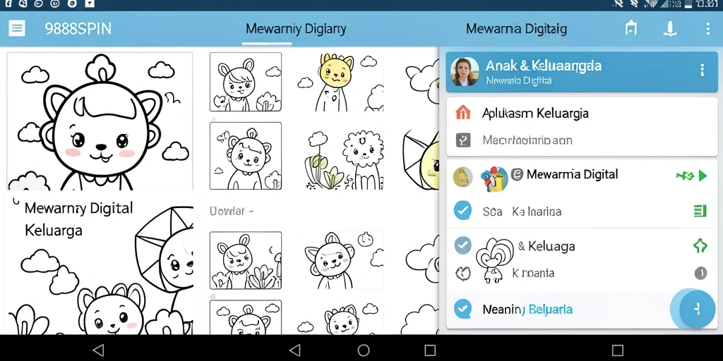 Antarmuka aplikasi 988SPIN untuk Mewarnai Digital yang menarik.