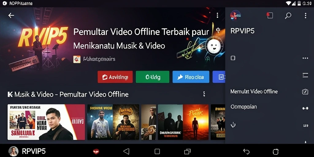 Tampilan antarmuka RPVIP5 untuk Pemutar Video Offline yang modern dan sederhana.