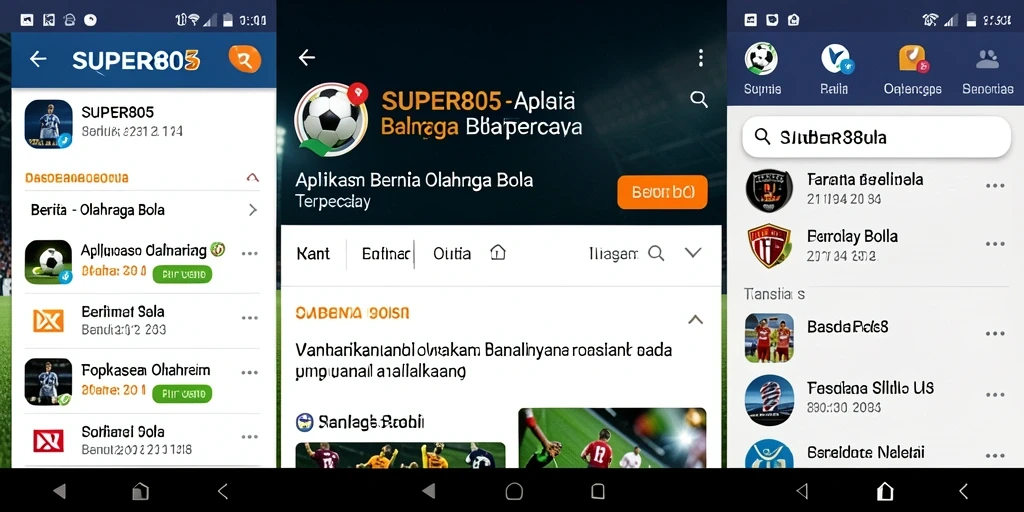 Antarmuka aplikasi SUPER805 yang menampilkan berita olahraga bola terkini.